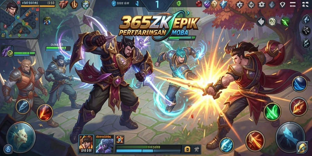 Tangkapan layar menunjukkan pertarungan seru dalam game MOBA.