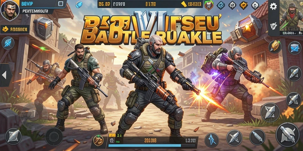 Gameplay B8VIP menampilkan aksi seru dalam pertempuran Battle Royale.