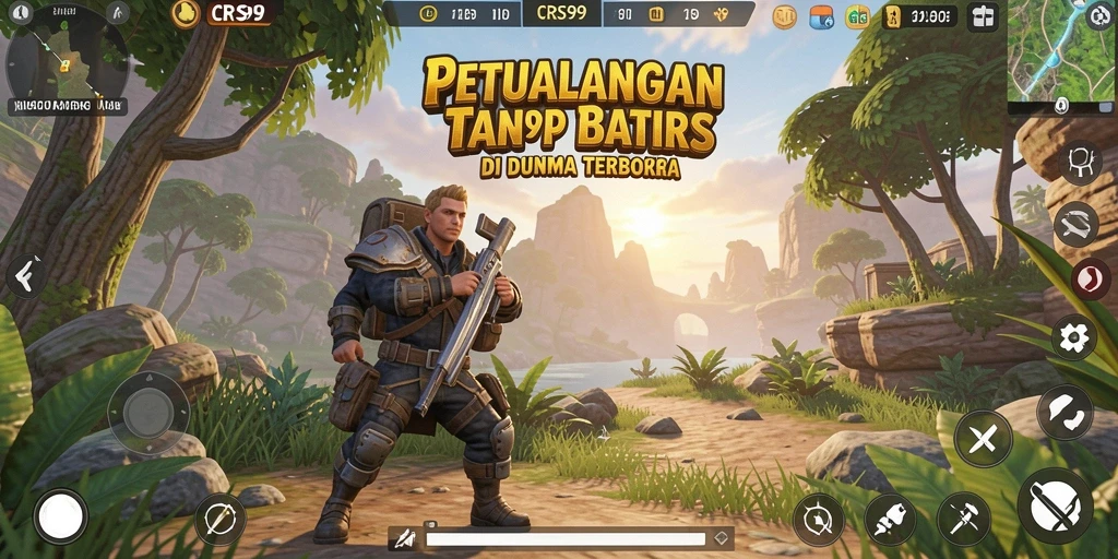 Tangkapan layar utama menunjukkan petualangan mendebarkan di dunia terbuka.