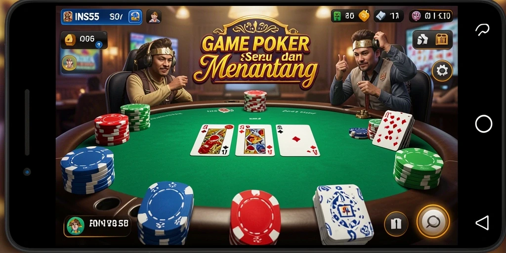 Tampilan screenshot gameplay Poker yang menegangkan di INS55.