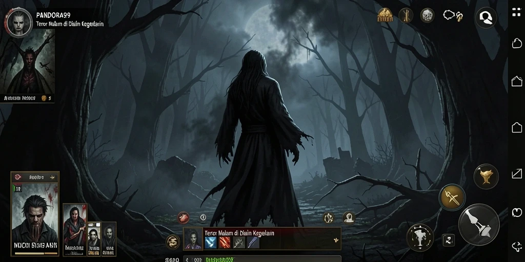 Screenshot gameplay seram dari PANDORA99 dengan suasana menegangkan.