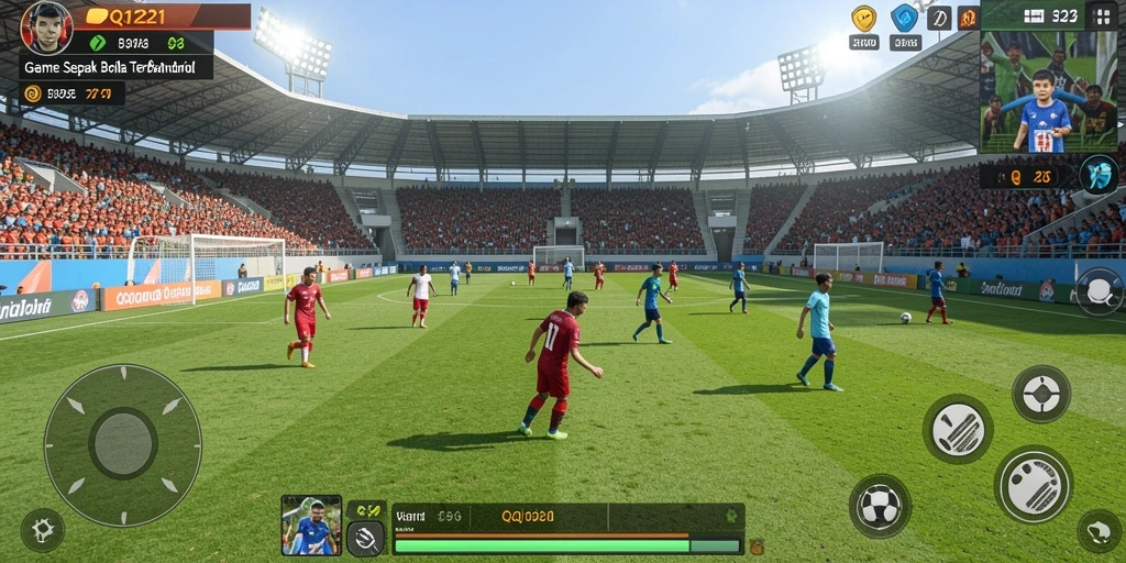 Tampilan gameplay intens dalam QQ1221 dengan aksi sepak bola yang mendebarkan.