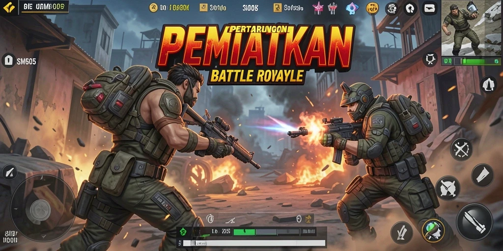 Tampilan gameplay SM605 dalam pertempuran sengit Battle Royale.