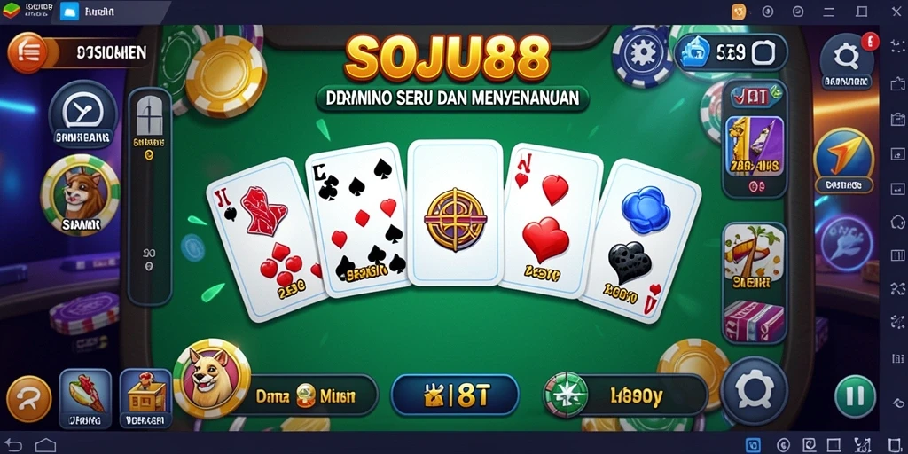 Tampilan gameplay seru dan interaktif SOJU88 yang menampilkan permainan Domino.